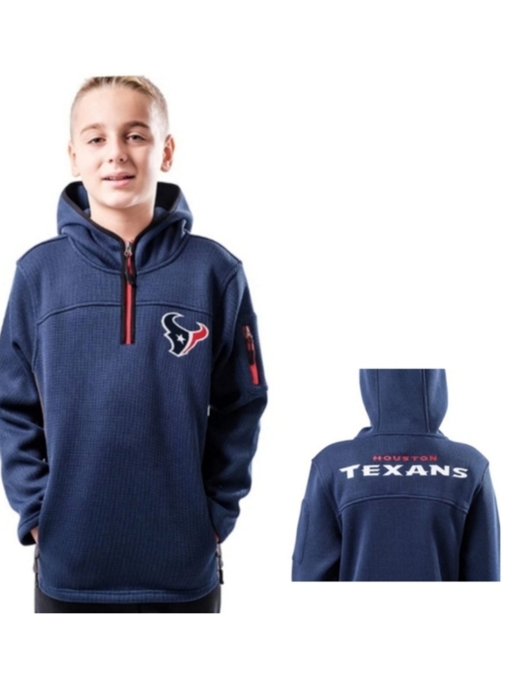 NWT NFL Houston Texans Kid's Extra Soft Quarter-Zip Embroidered Hoodie